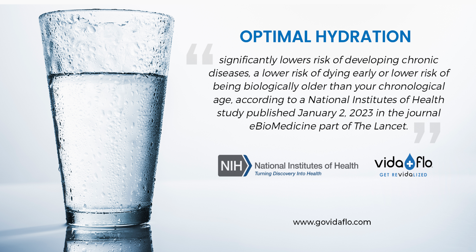 An image of a glass of water with a quote on optimal hydration in Wilmington, NC.