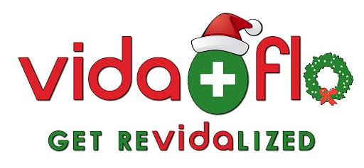 Vida-Flo logo with changed color and holiday theme.