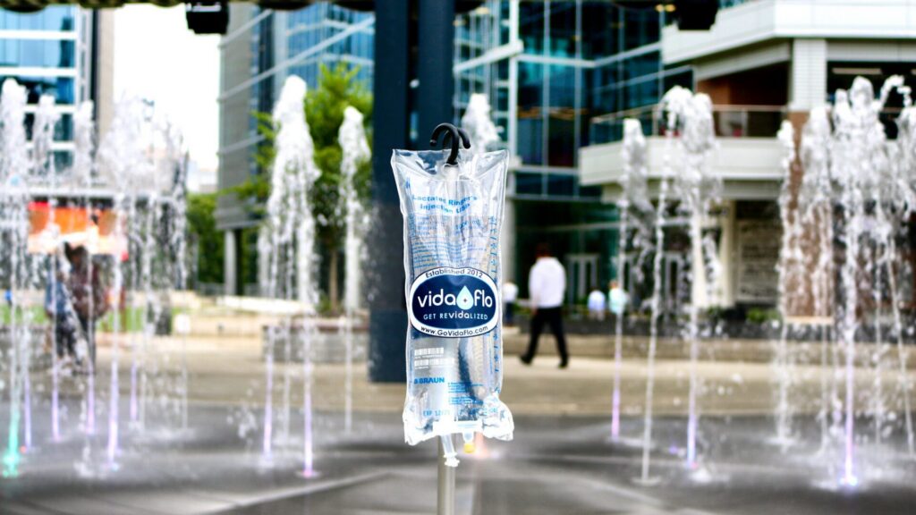 Vida-Flo IV bag beside the Fountain of Rings in Centennial Olympic Park, downtown Atlanta
